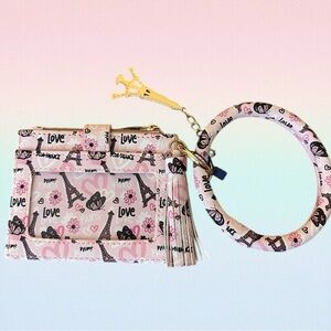 New DS BAGS Chic Parisian 3 Piece Pink‎ Wristlet, Keychain & Bracelet